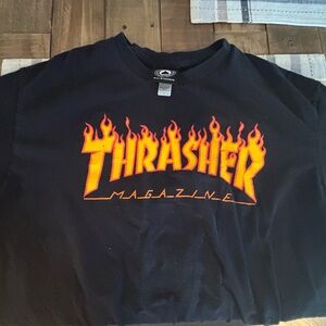 Thrasher Black Tee with Fiery Logo